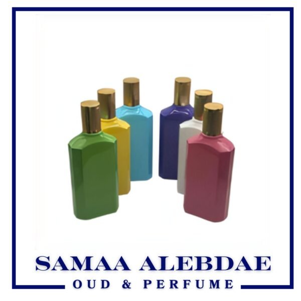 علب قزاز عطور فارغة لف متعدد الالوان غطاء ذهبي100مل
